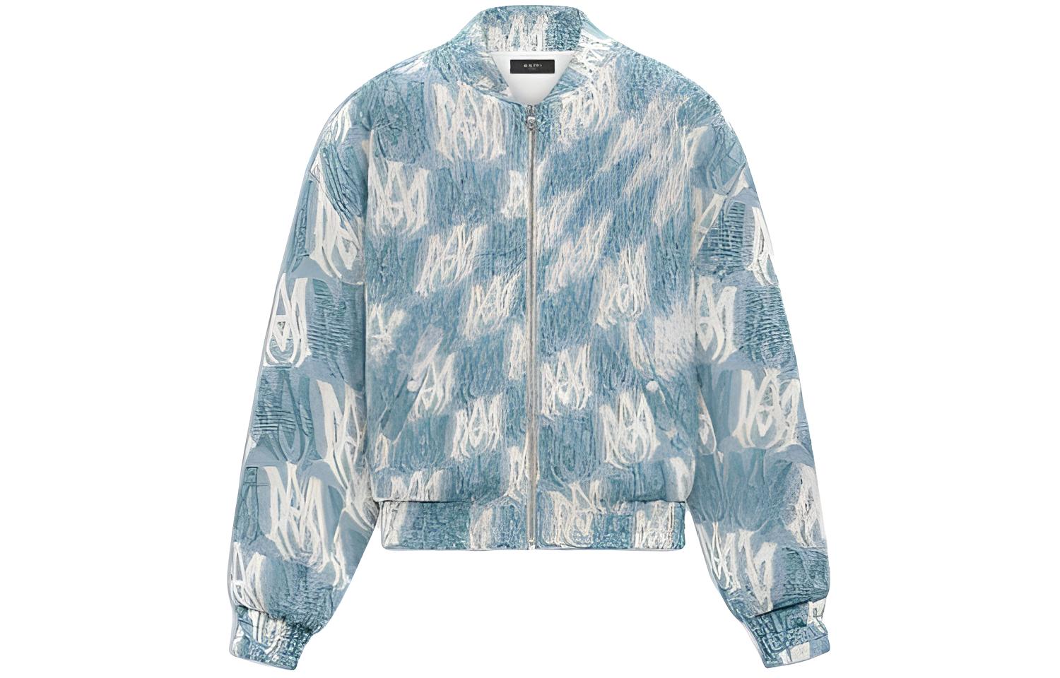 AMIRI FW23 Blue Printed High-Collar Cropped Jacket Long-Sleeve AW23MJF070-524