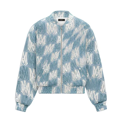 AMIRI FW23 Blue Printed High-Collar Cropped Jacket Long-Sleeve AW23MJF070-524