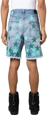 AMIRI FW23 Celana Pendek Denim Biru Muda Pria dengan Bordir Bintang Zipper. PF23MDF007-519 Shop AMIRI FW23 Celana Pendek Denim Biru Muda Pria dengan Bordir Bintang Zipper. PF23MDF007-519