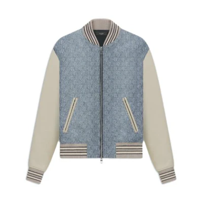 AMIRI FW23 Patchwork Multicolor Stand Collar Jacket Denim Blue AW23MDT008-875
