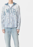 Shop AMIRI FW24 單排釦連帽字母印花外套 藍色 AMSTOS1016-504
