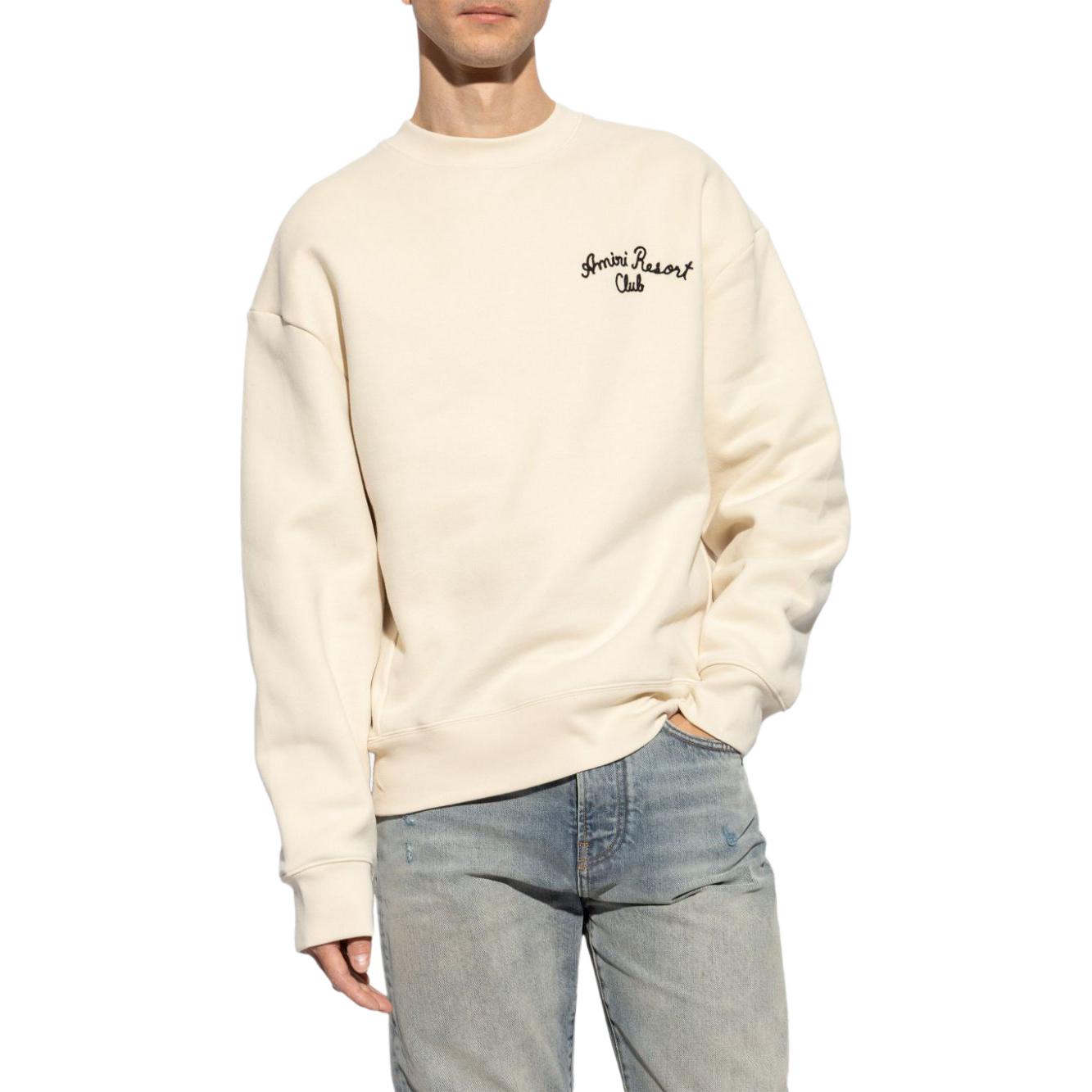 Lookbook AMIRI FW24 Crewneck Oversized Beige dengan Bordir Huruf. AMJYCW1035-BEIGE