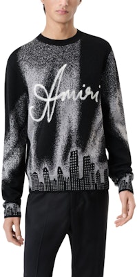 AMIRI FW24 黑色休閒寬鬆印花長袖圓領毛衣 男款 AMKNCW1061-001 Shop AMIRI FW24 黑色休閒寬鬆印花長袖圓領毛衣 男款 AMKNCW1061-001