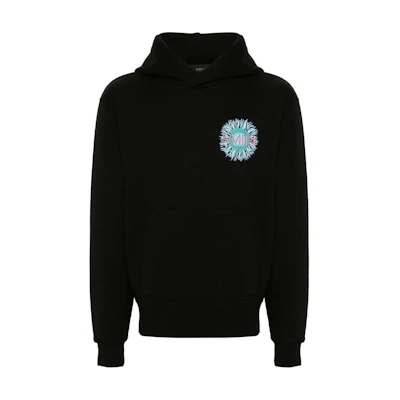 AMIRI FW24 Black Logo Print Textured Knit Hoodie Long Sleeve AMJYHD1056-BLACK