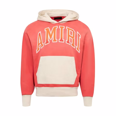 AMIRI FW24 Coral Red Letter Graphic Oversized Hoodie Men’s Long Sleeve Pullover AMJYHD1037-PINK