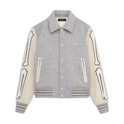 AMIRI FW24 Core Embroidered Bone Logo Patch Long Sleeve Jacket Grey AMOUVY1007-030