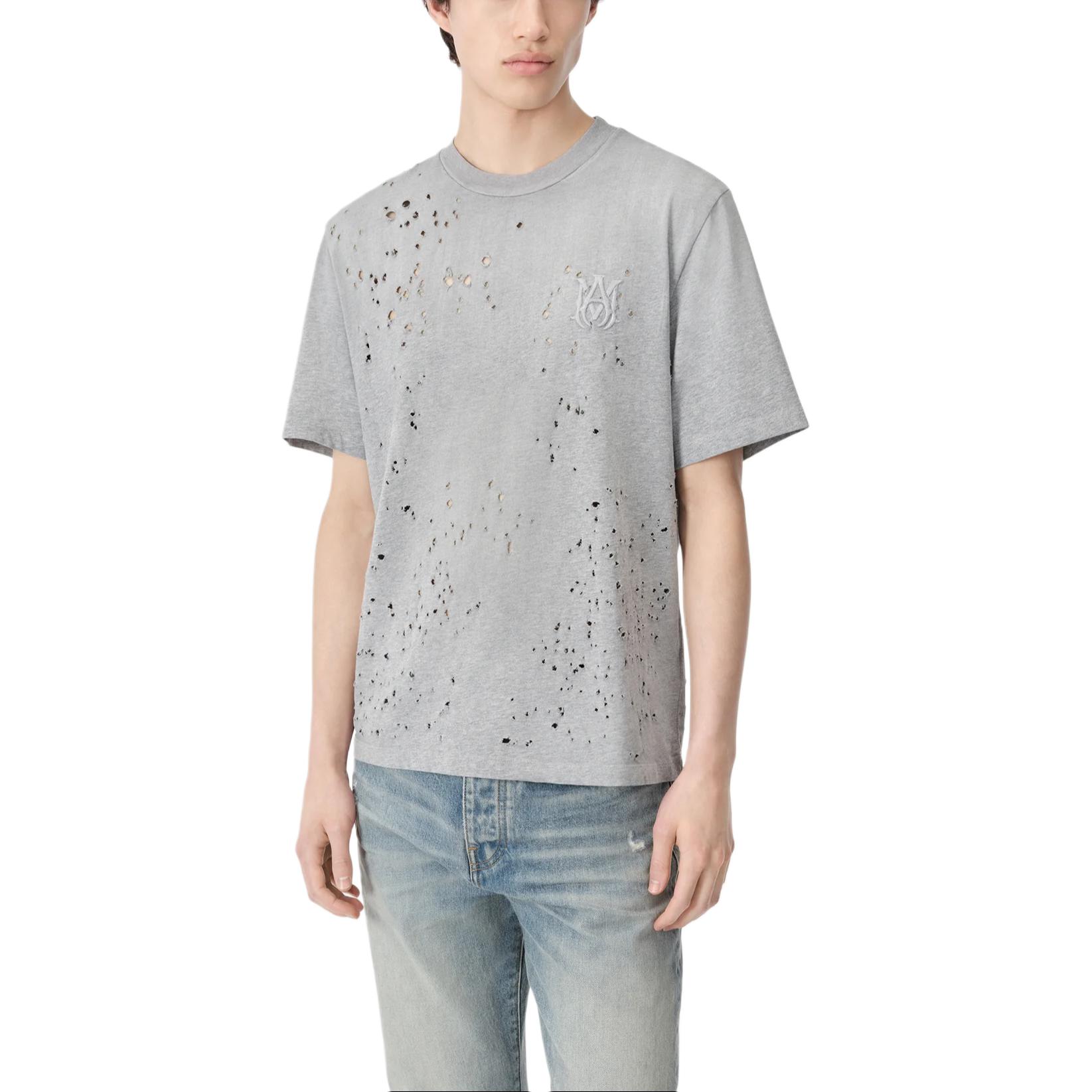 Lookbook AMIRI FW24 灰色核心散彈刺繡標誌圓領T恤。 AMJYTE1059-030