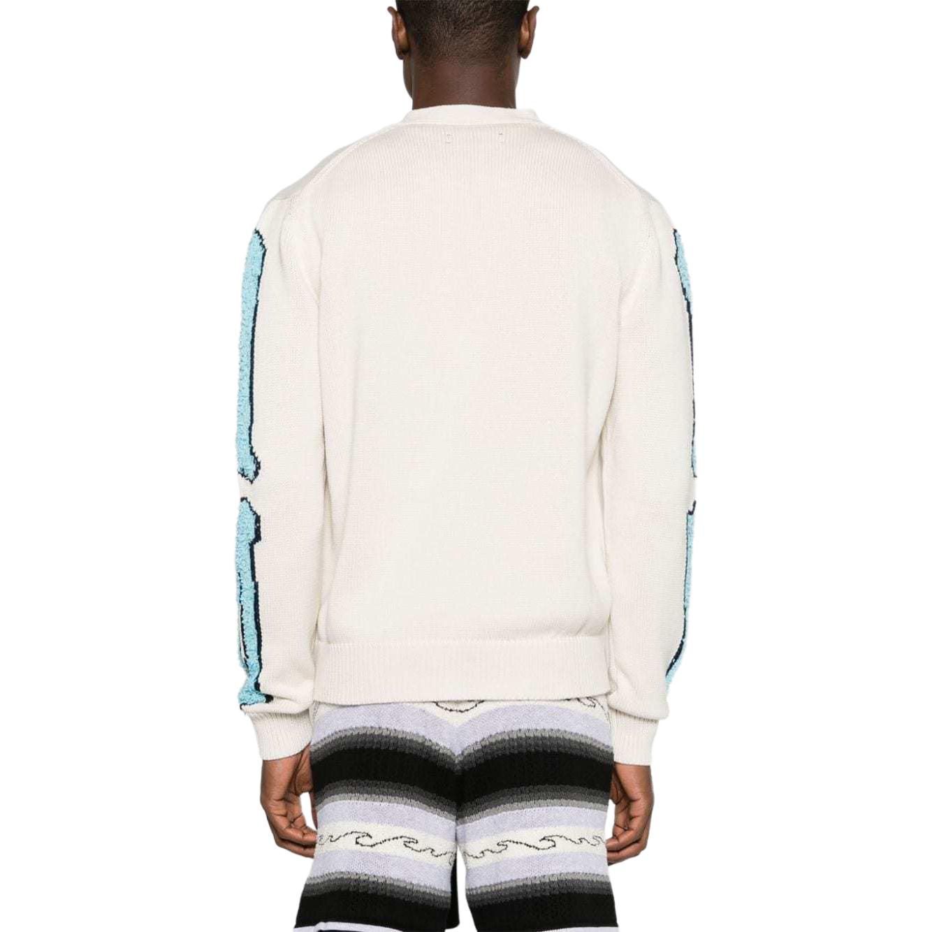 Shop AMIRI FW24 仿舊刺繡logo V領針織毛衣 米色 AMKNCD1013-BEIGE