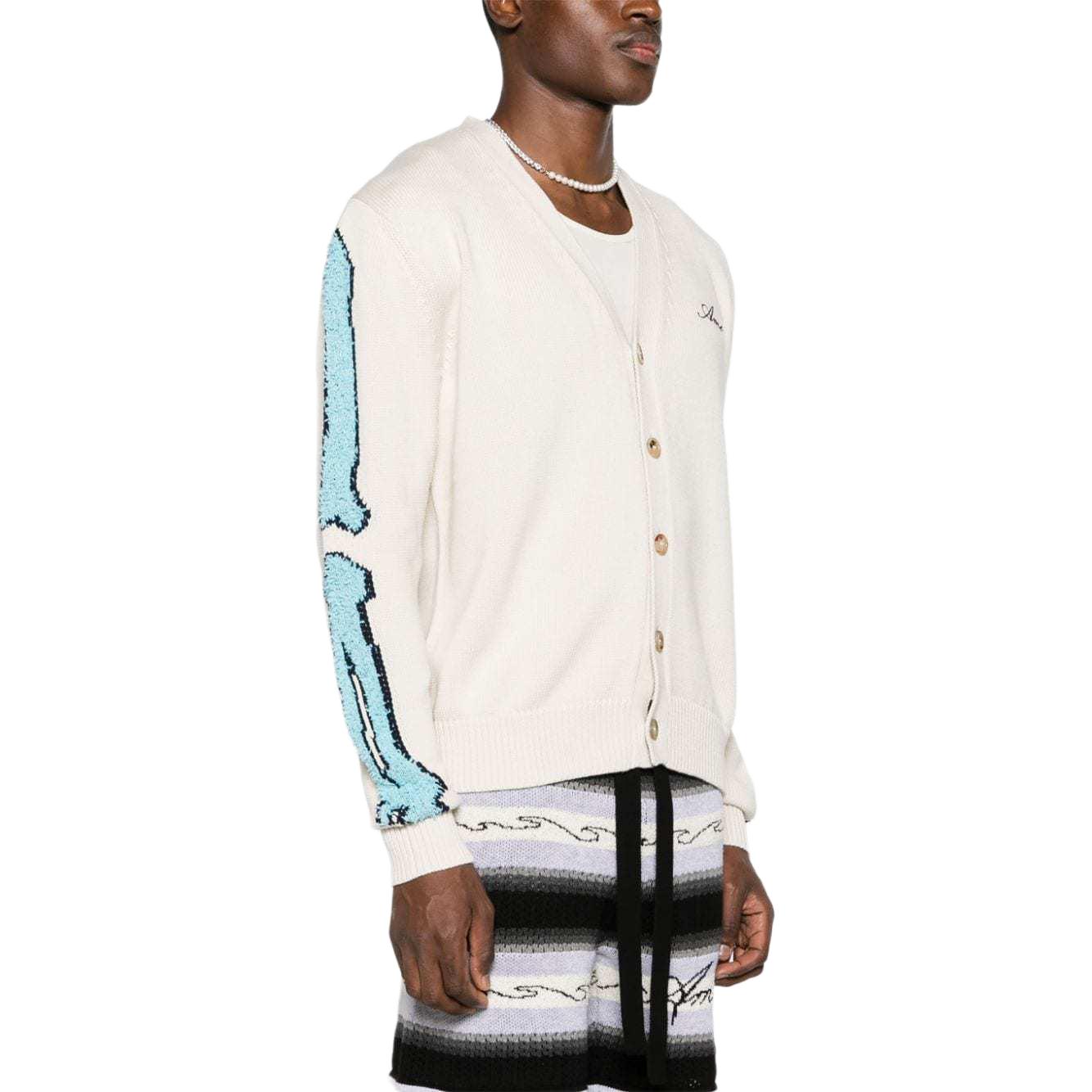 Purchase AMIRI FW24 仿舊刺繡logo V領針織毛衣 米色 AMKNCD1013-BEIGE