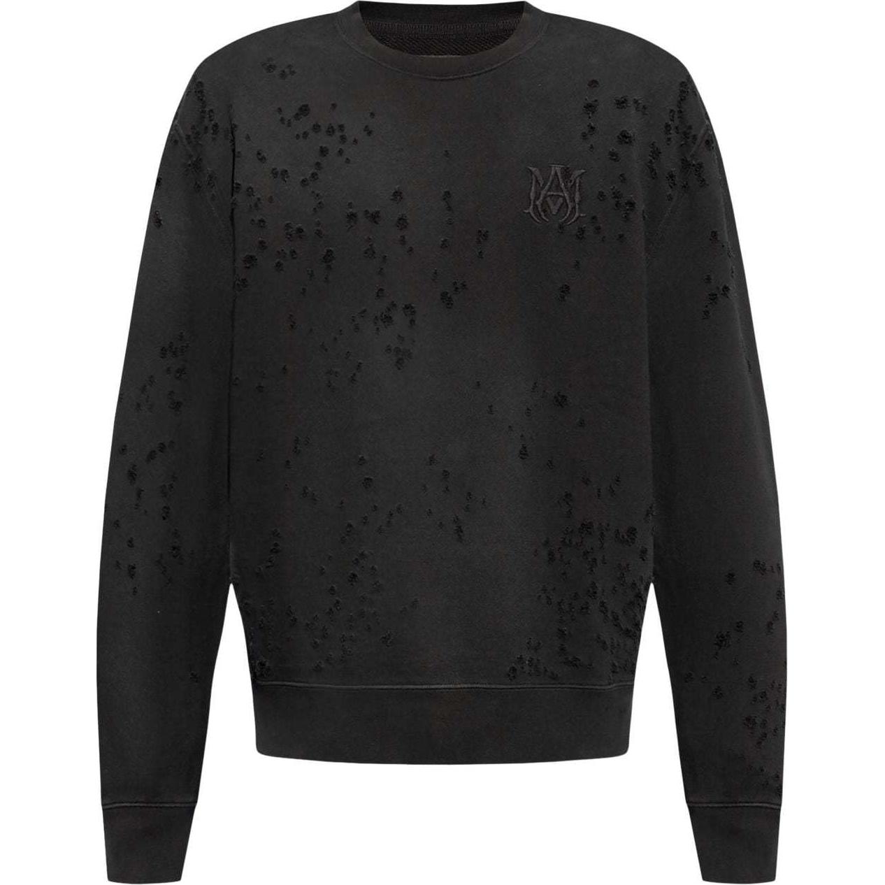 AMIRI FW24 Logo Embroidered Distressed Crewneck Sweatshirt Black AMJYCW1033-BLACK