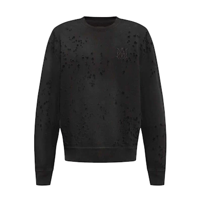 AMIRI FW24 Logo Embroidered Distressed Crewneck Sweatshirt Black AMJYCW1033-BLACK