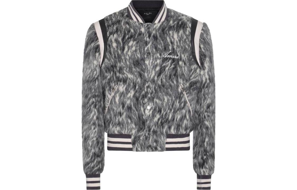 AMIRI Gray Varsity Jacket with Embroidered Lettering AW23MOS113-574