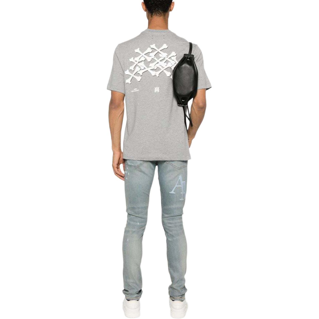 Shop アミリ グレー FW24 ボーンロゴ グラフィックバック 半袖Tシャツ レギュラーフィット AMJYTE1075-GREY