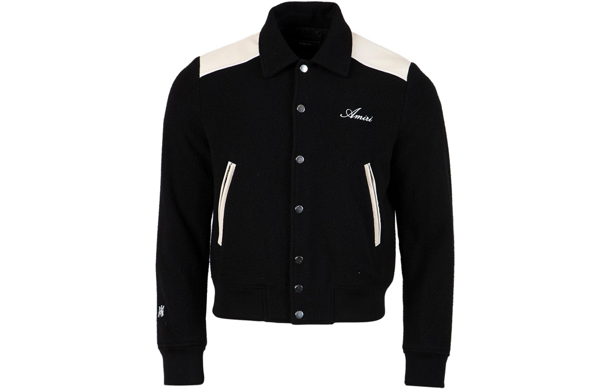 AMIRI Leather Patch Wool Bomber Jacket Black () PS22MOS018-001