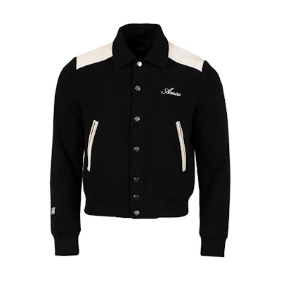 AMIRI Leather Patch Wool Bomber Jacket Black () PS22MOS018-001