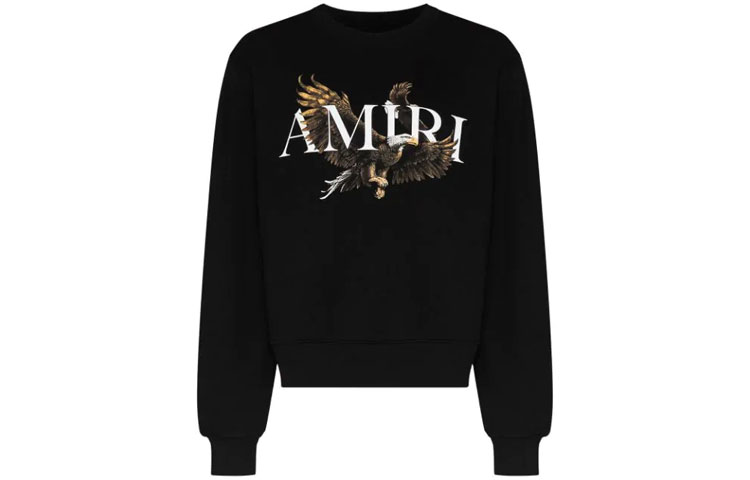 AMIRI Logo Eagle Print Crewneck Sweatshirt Black Mens MJGC004-001