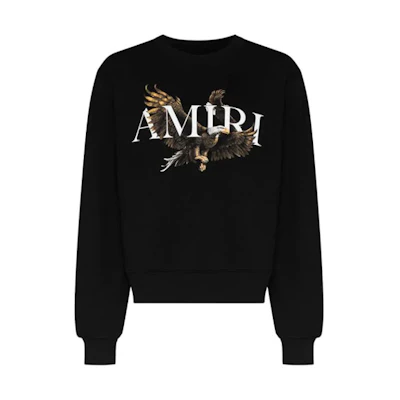 AMIRI Logo Eagle Print Crewneck Sweatshirt Black Mens MJGC004-001