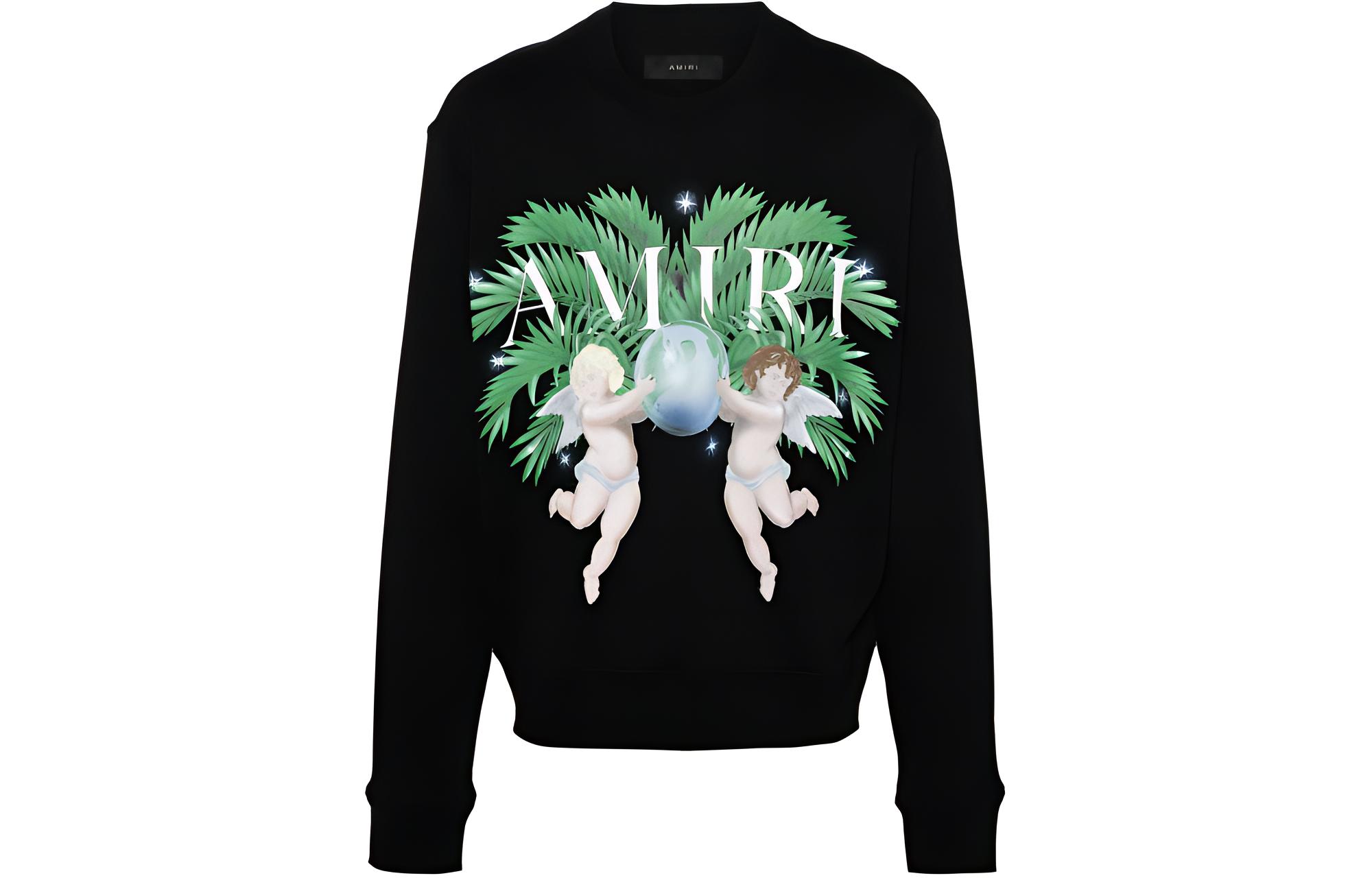 AMIRI Logo Print Slogan Ribbed Crewneck Sweatshirt Black () AMJYCW1022-BLACK