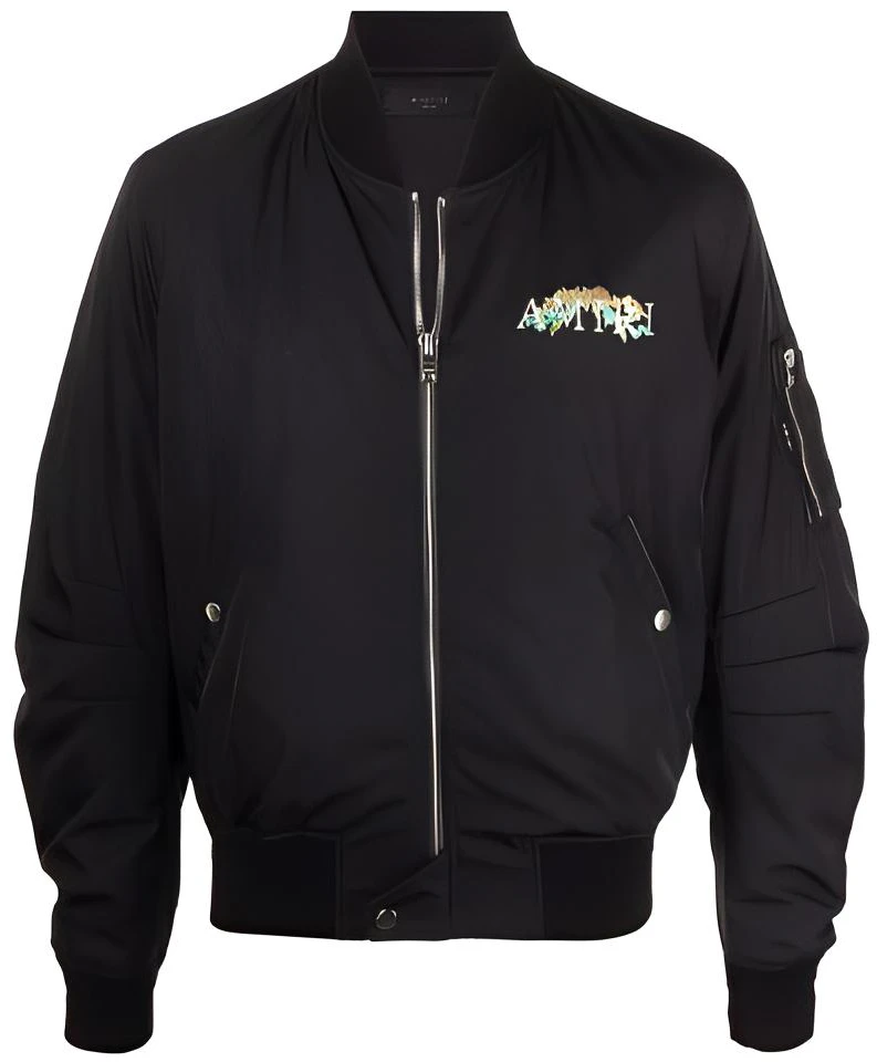 amiri-logo-print-solid-color-bomber-jacket-black-mos-052-001