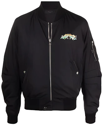 AMIRI Logo Print Solid Color Bomber Jacket Black MOS052-001 Buy AMIRI Logo Print Solid Color Bomber Jacket Black MOS052-001