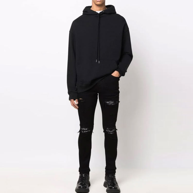 Lookbook AMIRI MX1 男士修身黑色破洞牛仔褲 PXMDS154-018