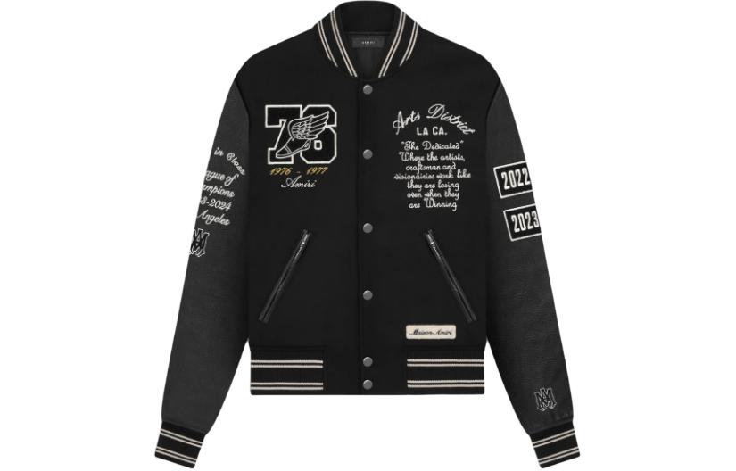 AMIRI Oversized Eagle Varsity Jacket Black Menswear Baseball Collar Long Sleeve PS24MOS054-001