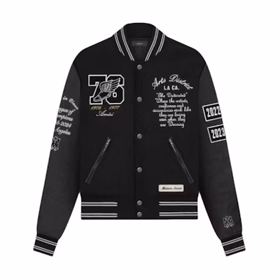 AMIRI Oversized Eagle Varsity Jacket Black Menswear Baseball Collar Long Sleeve PS24MOS054-001