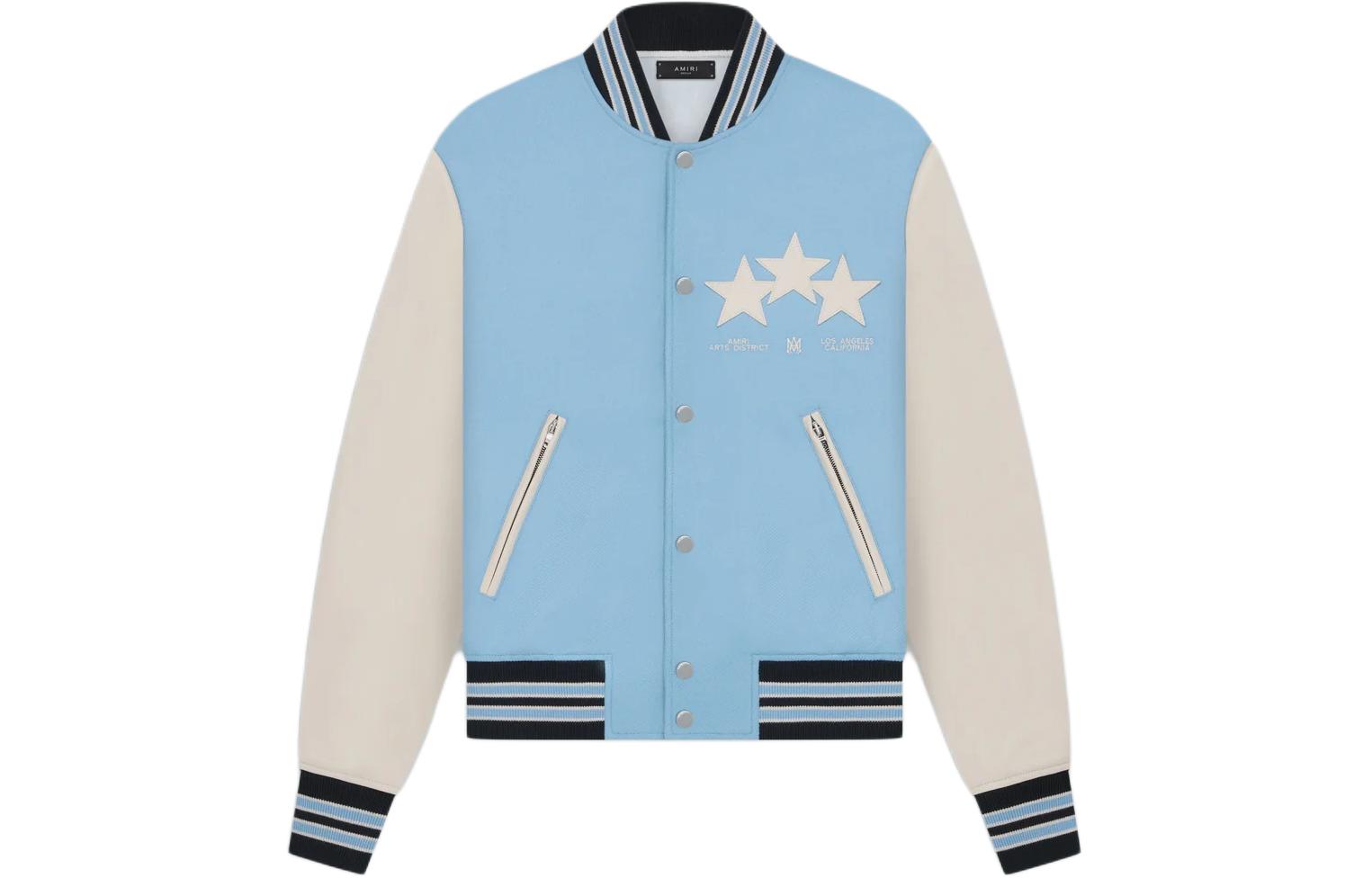 AMIRI Oversized Stars Varsity Jacket Blue Full-Sleeve Button-Up PS24MOS034-401
