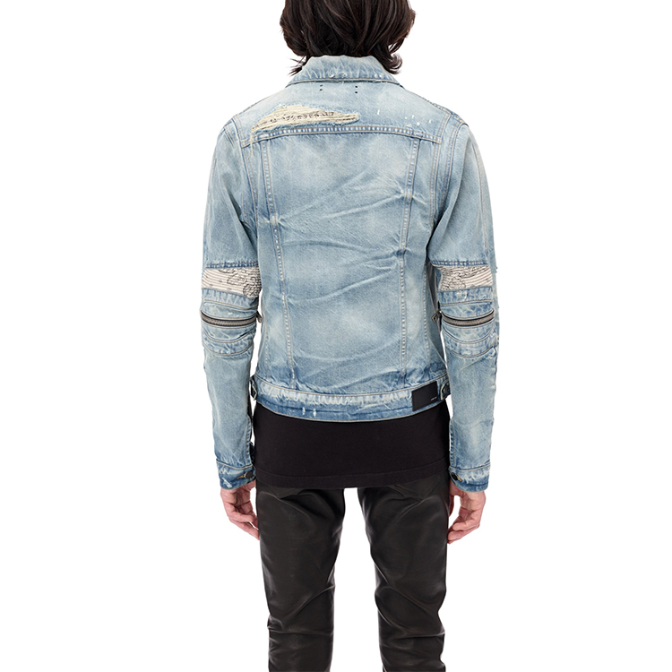 Shop AMIRI Paisley 拼接拉鍊牛仔夾克 藍色 W0M04601RD-INDIGO
