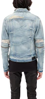 Shop AMIRI Paisley Patchwork Zip Denim Jacket Blue W0M04601RD-INDIGO