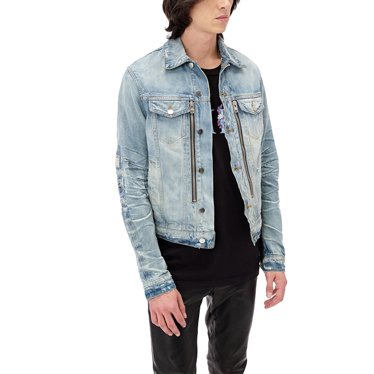 Purchase AMIRI Paisley 拼接拉鍊牛仔夾克 藍色 W0M04601RD-INDIGO