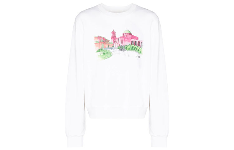 AMIRI Pure Color Printed Crewneck Pullover Sweatshirt White () F0M02224TE-114