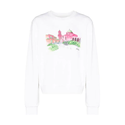 AMIRI Pure Color Printed Crewneck Pullover Sweatshirt White () F0M02224TE-114