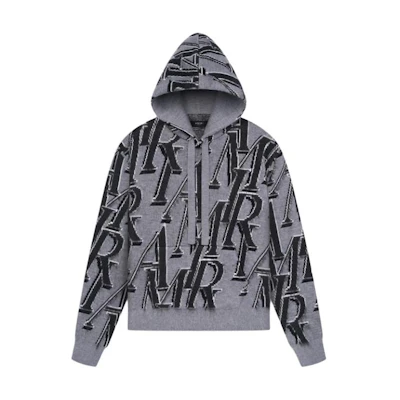 AMIRI Repeat Hoodie Letter Print Pullover for Men - Gray PS24MKH003-030