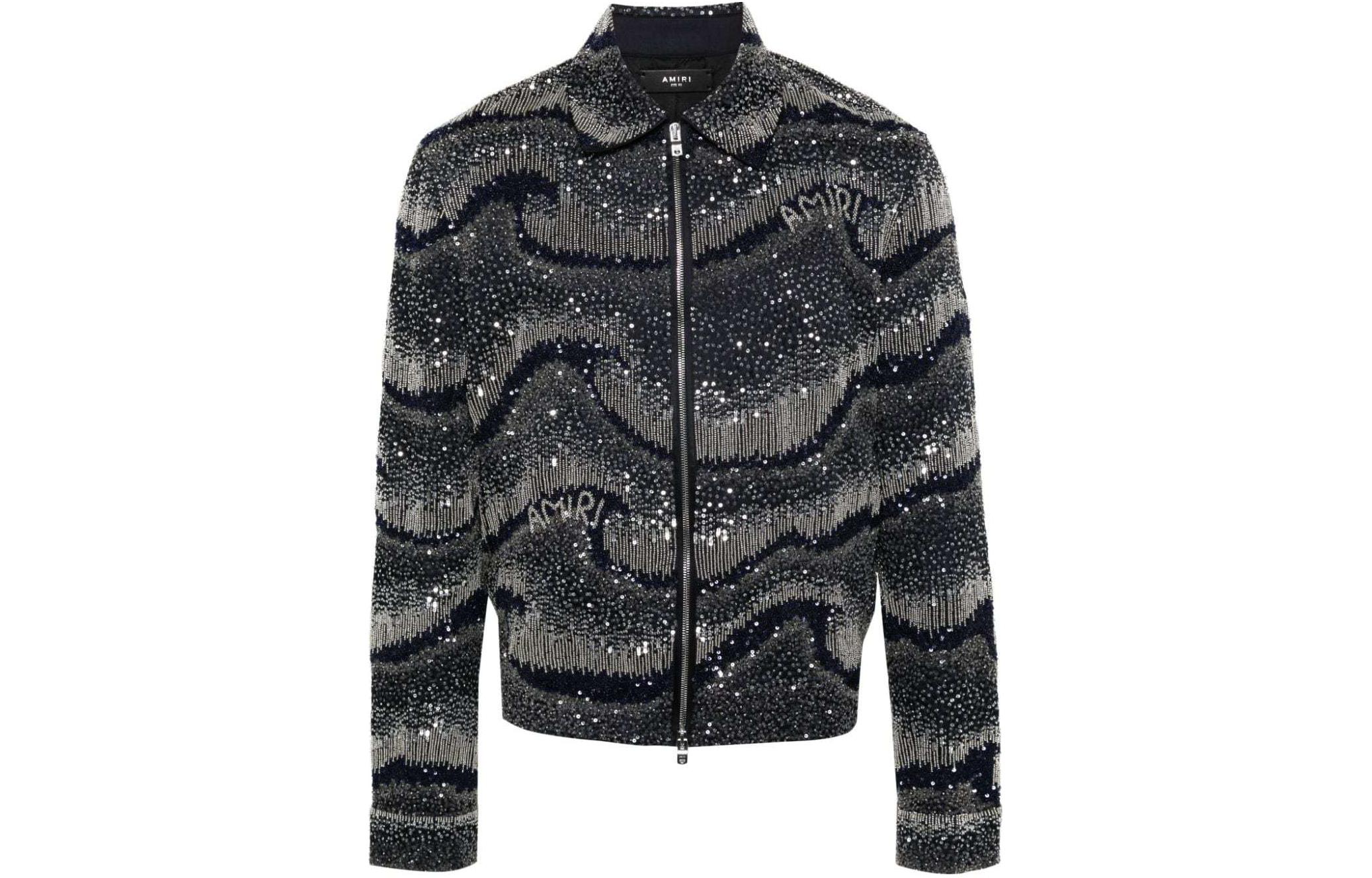 AMIRI Sequin Logo Detail Zip Jacket Dark Grey AMOUBN1006-904