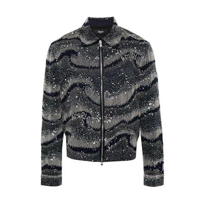 AMIRI Sequin Logo Detail Zip Jacket Dark Grey AMOUBN1006-904