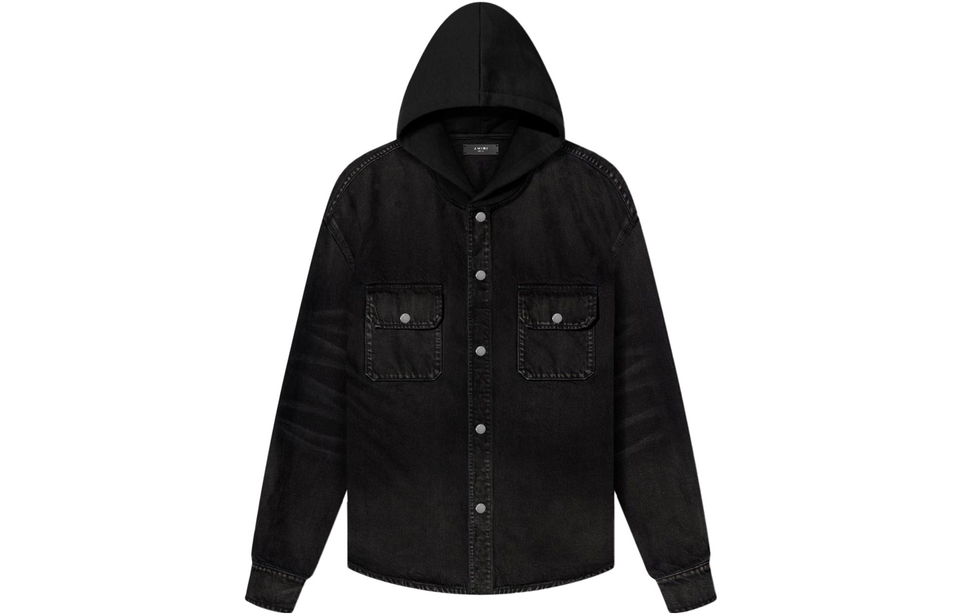 AMIRI Solid Color Hooded Denim Jacket Black PS22MDJ-023