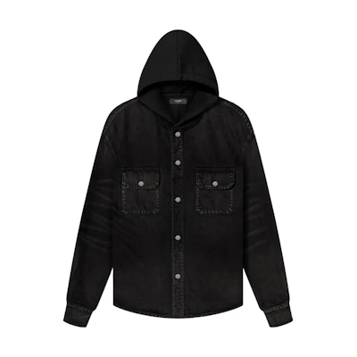 AMIRI Solid Color Hooded Denim Jacket Black PS22MDJ-023