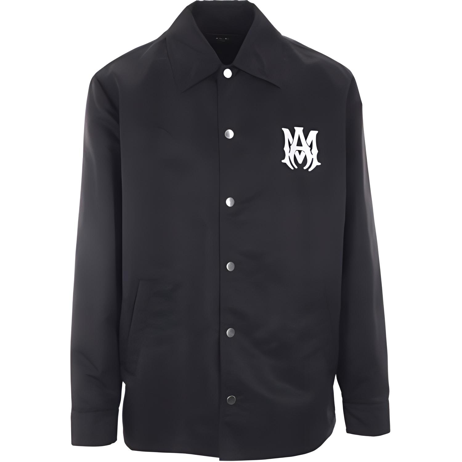 AMIRI Solid Logo Print Button-Up Collared Long-Sleeve Jacket Men Black AMOULW1014-001
