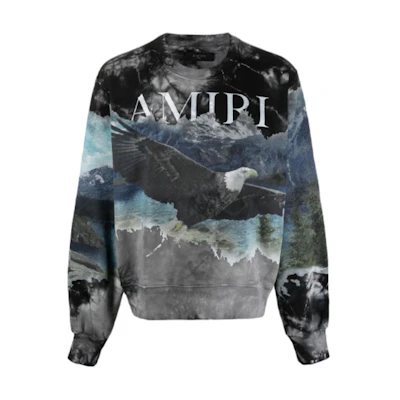 AMIRI SS21 Black Hoodie with Eagle Logo Print. MJGC005-001