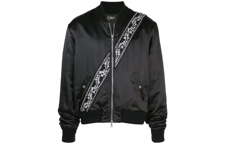 AMIRI SS21 Black Beaded Embroidered Slim Fit Dual-Zip Jacket for Men W9M05622SE-BLK