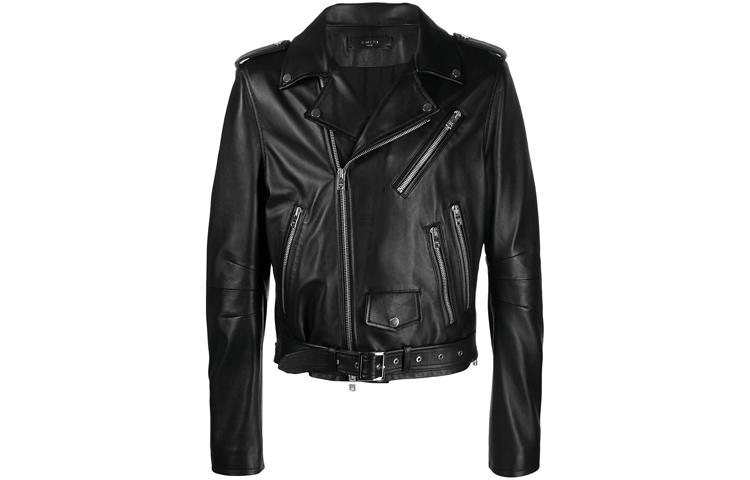 AMIRI SS21 Black Leather Jacket with Multiple Zipper Pockets MLJ005-001
