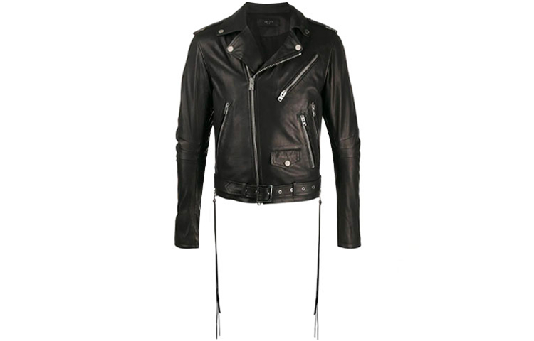 AMIRI SS21 Black Short Leather Jacket with Logo Zipper Design Y0M04620LE-BLK