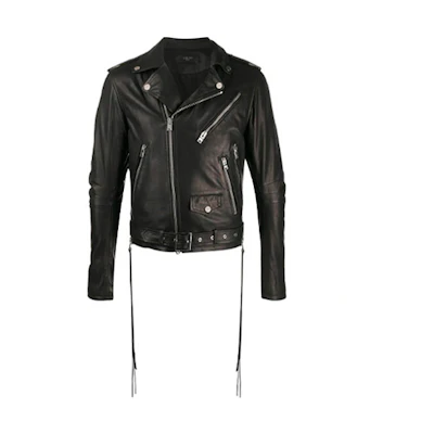 AMIRI SS21 Black Short Leather Jacket with Logo Zipper Design Y0M04620LE-BLK