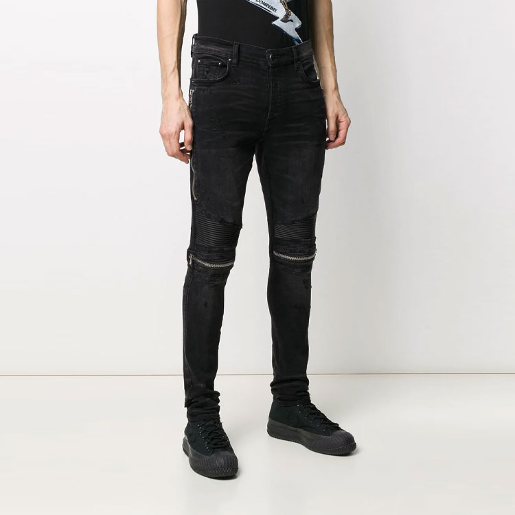 Shop AMIRI SS21 Celana Jeans Skinny Hitam dengan Ritsleting di Lutut untuk Pria Y0M01185SD-BLK