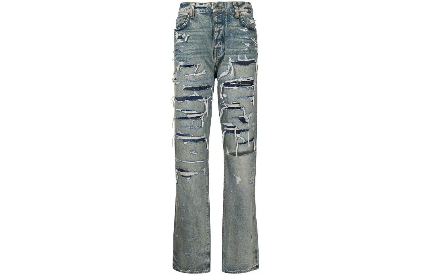 AMIRI SS21 Distressed Straight-Leg Jeans Blue  Denim MDR001-405