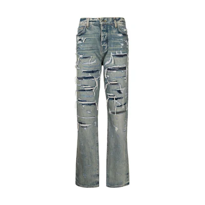 AMIRI SS21 Distressed Straight-Leg Jeans Blue Denim MDR001-405