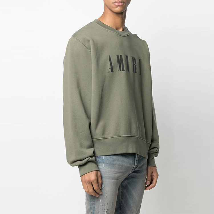 Lookbook AMIRI SS21 Logo Print Crewneck Sweatshirt Green MJLC001-MILITARYGREEN
