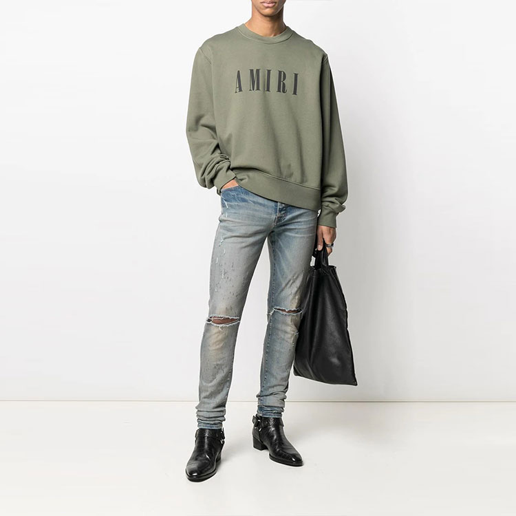 Purchase AMIRI SS21 Logo Print Crewneck Sweatshirt Green MJLC001-MILITARYGREEN