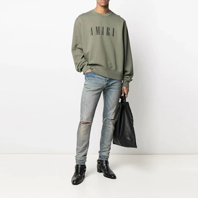 AMIRI SS21 Logo Print Crewneck Sweatshirt Green MJLC001-MILITARYGREEN Purchase AMIRI SS21 Logo Print Crewneck Sweatshirt Green MJLC001-MILITARYGREEN
